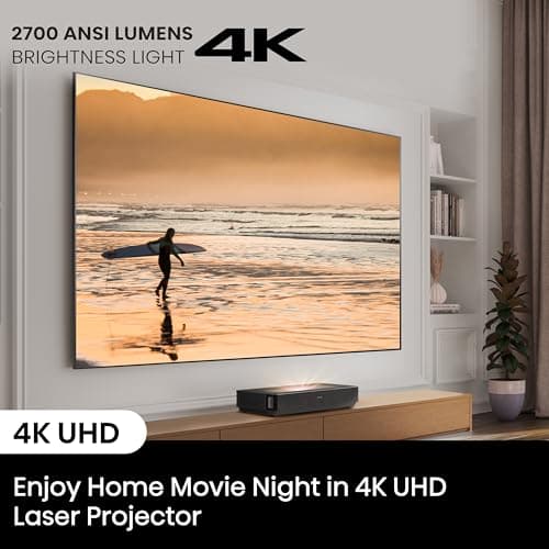 Hisense 100L5H Laser TV Ultra Short Throw Projector with 100" ALR High Gain Screen, 4K UHD, 2700 ANSI Lumens, Dolby Vision & Atmos, HDR10, Google TV, Netflix 8
