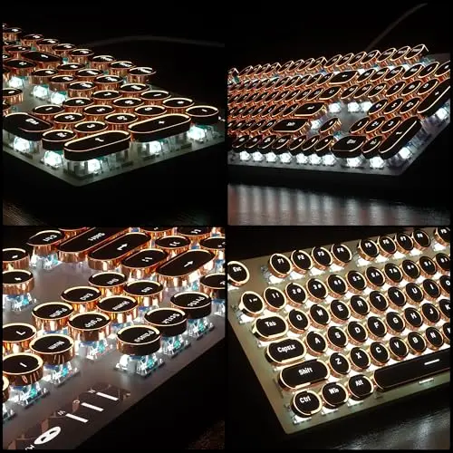 Camiysn Typewriter Style Mechanical Gaming Keyboard, Green Retro Punk Gaming Keyboard with White Backlit, 104 Keys Blue Switch Wired Cute Keyboards, Round Keycaps for Windows/Mac/PC 5