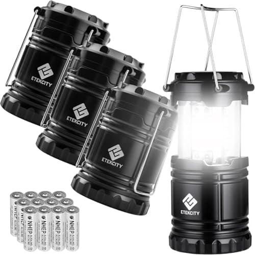 Etekcity Camping Lanterns for Power Outages 4 Pack, Flashlight for Camping Essentials, Survival Kit and Gear, Hurricane Preparedness Items, Emergency Led Battery Operated Lights, Black