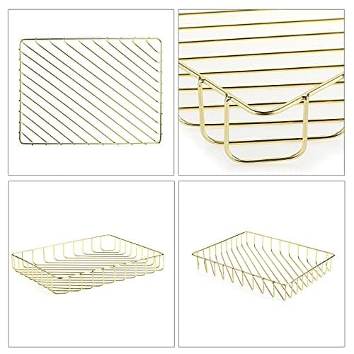 BTSKY Multipurpose A4 File Tray Wire Desk Tray Organizer Elegant Letter Size Desk Documents Trays Magazine Files Storage Basket Organizer Bin for Office Cosmetics Bathroom(Gold) 5
