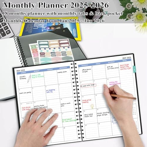 Academic Planner 2025-2026 (7.4'' x 9.6''), 18 Months Calendar from Jan 2025-Jun 2026, Monthly Tabs & Pocket, Perfect for School & Work, 120GSM Thick Paper, Black 7