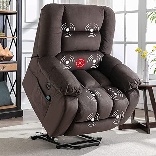 Phoenix Home Power Lift Chair for Elderly Overstuffed Massage Recliners for Living Room, with Heated Vibration, USB Ports, Remote Control, Large, Gray2