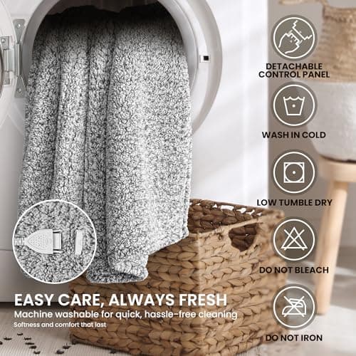 blunique Heated Blanket Electric Blanket Throw - Fast Heating Blanket Throw Double Sided Sherpa Ultra Soft Cozy with 6 Heating Levels & 1-4 Hours Auto Off, Mashine Washable, 50 x 60 Inches, Grey 7