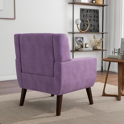 Accent Chair, Mid-Century Modern Velvet Fabric Chairs with Arms for Living Room, Comfy Upholstered Club Single Sofa Armchair for Bedroom Waiting Room with Solid Wood Frame (Velvet Purple, Set of 1) 7