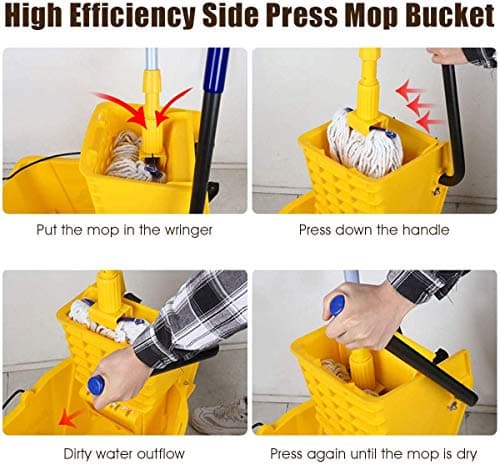 Nightcore Commercial Mop Bucket, All-in-one Tandem Floor Cleaning Wavebrake, Side Press Cleaning Wringer Portable Trolley On Wheels, Ideal for Household, Commercial,Restaurant,26 Quart Capacity 5