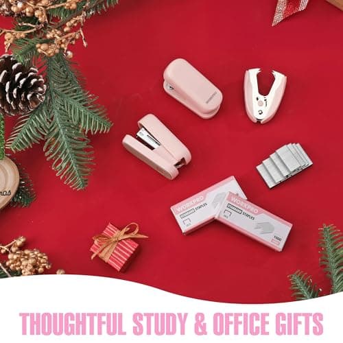 WORKPRO Mini Stapler with Staples, Pink Stapler Set Includes Two Small Staplers, One Staple Remover, 2000 Standard Staples - Cute Staplers for Desk with Non-Slip Base, Lock Design - Pink Ribbon 7