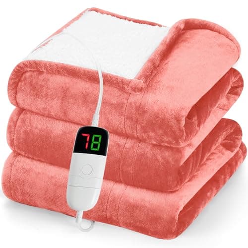 greenoak Heated Blanket Electric Throw 50"X60", Heating Blanket with 10 Heat Levels 1/2/4/6/8 Hours Auto-Off Overheat Protection, Flannel Sherpa Soft Warm Heater, ETL Certified Nude Pink