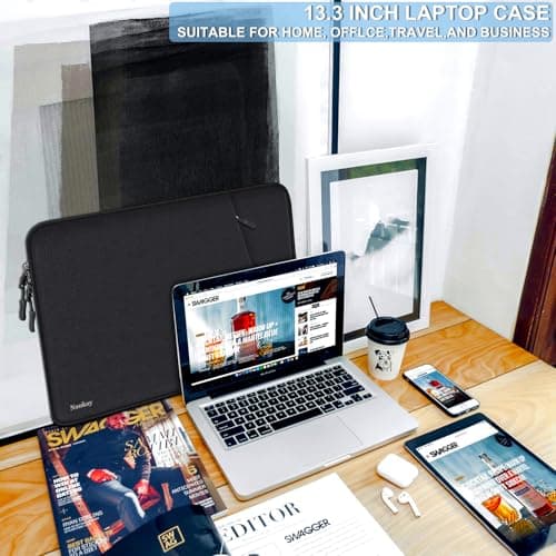 Laptop Sleeve Case 13.3 inch, Shockproof Protective Computer Cover with Accessories Pocket, Portable Laptop Bag Compatible with MacBook Air/Pro 13-13.3 inch, Compatible for MacBook Pro 14 inch, Black 6