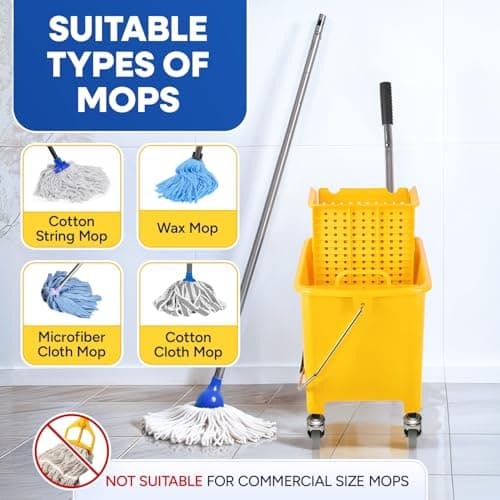PLASTIC PRINCE Mop Bucket with Wringer on Wheels Small 5 Gallon, Heavy Duty Dual Chamber Industrial Mop Bucket Separate Dirty Water, Perfect for Business Household, 20 Quart Yellow 5