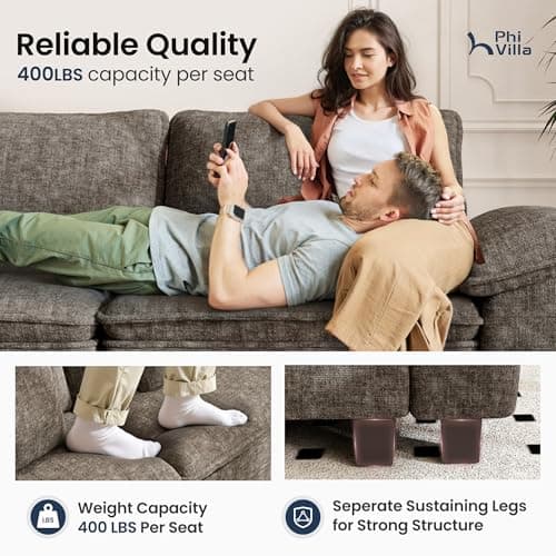 PHI VILLA Cloud Modular Couch Sets, 123.6" Sectional Sofa with U-Shaped Chaise, 5-Seater Couches with 2 Movable Ottomans for Living Room, Chenille Fabric, Smoky Grey 5