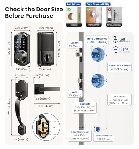 Veise VE07-H Fingerprint Smart Locks for Front Door with Handle Set, App Control, Keyless Entry Keypad Deadbolt, Digital Electronic Touchscreen, Easy Install, Auto Lock, Matte Black 9