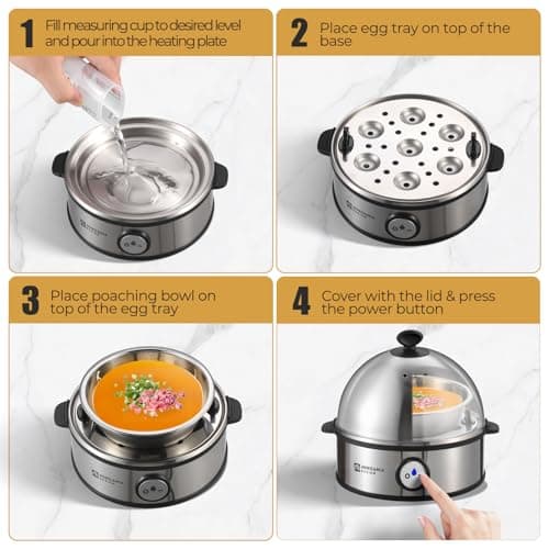 Annie & Mia Design Electric Egg Cooker, All Stainless Steel 7 Egg Capacity egg boiler, 360W, Hard, Medium, Soft Boiled Egg Poacher, egg steamer, Multi-function, Auto Shut-Off Function, BPA-free 6