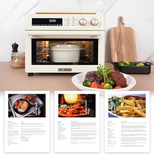 VAL CUCINA Retro Style Infrared Heating Air Fryer Toaster Oven, Extra Large Countertop Convection Oven 10-in-1 Combo, 6-Slice Toast, Enamel Baking Pan Easy Clean with Recipe Book, Almond Yellow Color 8