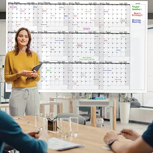 Lemome Home Large Dry Erase Calendar for Wall – Yearly Wall Calendar Dry Erase, 58" x 37", 12-Month Undated Reusable Laminated Calendar - 12-M Black 8