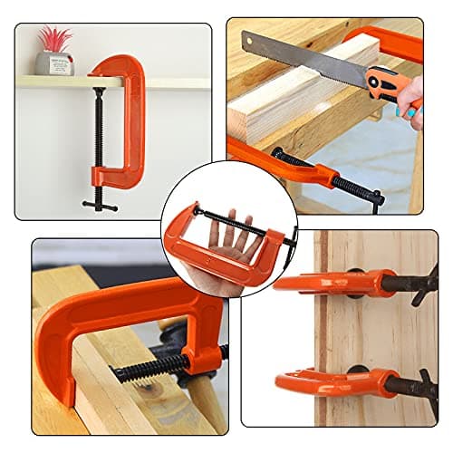 RHBLME 4 Pack Heavy Duty C Clamp, 5 Inch Malleable Iron C-Clamp G Clamp, Up To 5 Inch Jaw Opening, 3 Inch Throat Depth with T-Bar Handle for Woodworking, Welding, Building 7