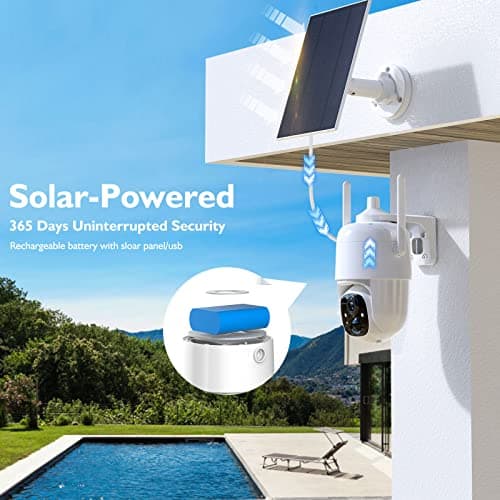 Allweviee Security Cameras Wireless Outdoor, 2K 3MP Pan Tilt 355° View IP65 Waterproof Rechargeable Battery Powered PTZ WiFi Solar Camera with PIR, Color Night Vision,2-Way Talk,Cloud/SD 5