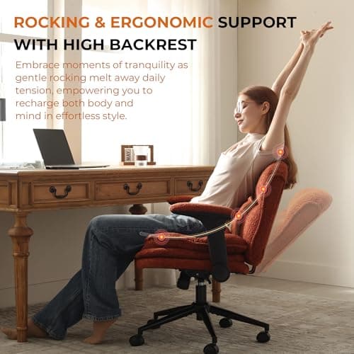 Dowinx Criss Cross Chair with Adjustable Flip-up Arms and Wheels, Comfort Ergonomic Office Desk Armchair with 3 Layer Cushions, Wide Seat Vanity Chair for Home Office, Living Room, Bedroom, Orange 6