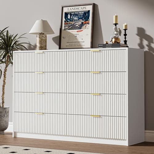 MAISONARIA White Dresser for Bedroom, 8 Drawer Double Dresser, Modern Chest of Drawers for Bedroom, Living Room, Entryway and Closet, 55" L x 15.7" D x 37.4" H