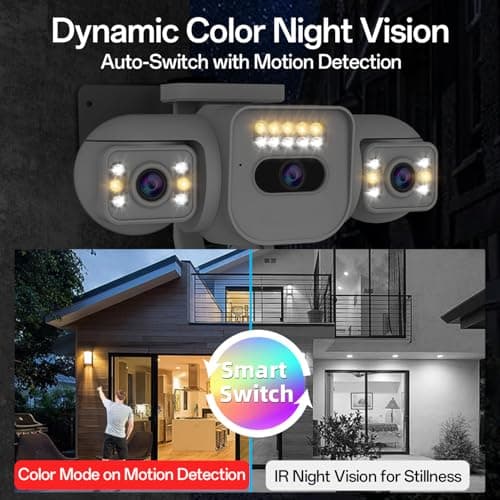 Kinnkall 4MP Triple-Lens Outdoor Security Camera, 2.4GHz WiFi Camera for Home, 180-plus Degrees Coverage, Night Vision, 2-Way Talk, SD/Cloud Storage, Works with Mobile Apps & PCs 6