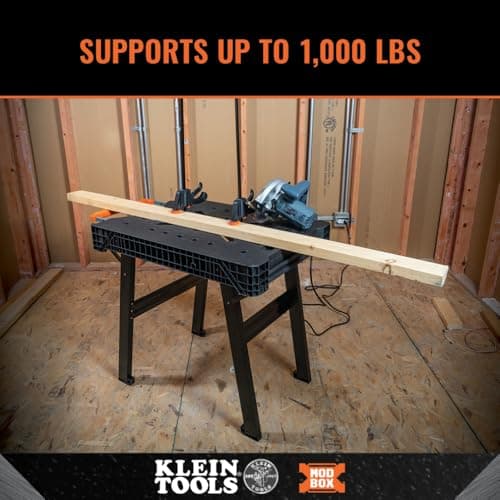 Klein Tools 54410MB MODbox Work Bench, Folding Work Table, Lightweight Portable Workstation, 1000-Pound Capacity, 39.25 x 23.75 x 30.9-Inch, Compatible with MODbox Rail System 2