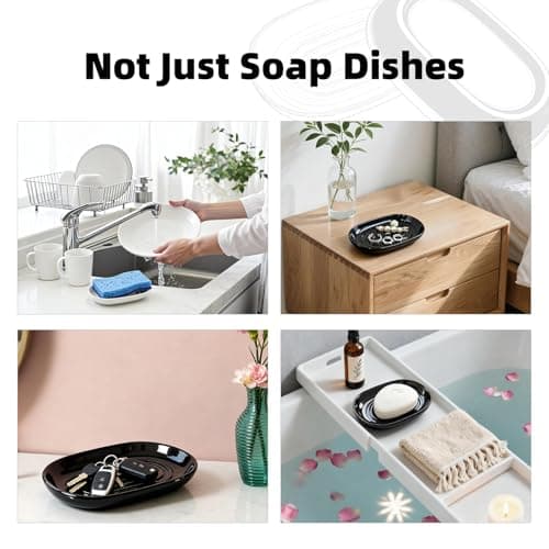 Aenfaiy Ceramic Soap Dish for Bath Sink- Modern White Bar Soap Holder for Shower - Easy to Clean Multi-Purpose Oval Soap Dishes for Soap Bar, Sponges, Jewelry, Small Items | Fits Bathroom & Kitchen 6