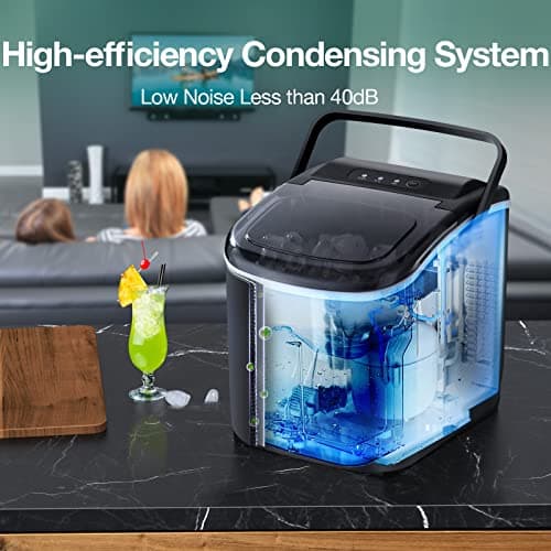 Countertop Ice Maker, Ice Maker Machine 6 Mins 9 Ice, 26.5lbs/24Hrs, Portable Ice Maker Machine with Self-Cleaning, Ice Scoop, and Basket, Compact Ice Maker for Home/Kitchen/Office/Party 5