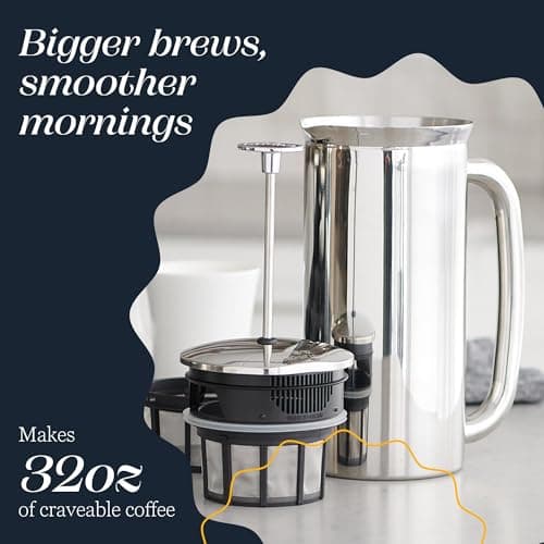 ESPRO P7 Polished French Press Stainless Steel 304 – Patented Double Walled Micro-Filter Insulated French Press Coffee Maker, Grit-Free Brew - Heat Resistant BPA Free (18oz) 6