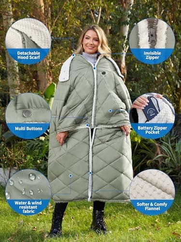 Kintiwe Pro Heated Blanket Battery Operated, 12V Portable Electric Heated Shawl Throw with Detachable Hood-Scarf,Heating Outdoor Camping Blanket Hoodie for Traveling,Picnics,Car,51.2''X70.8'' 7