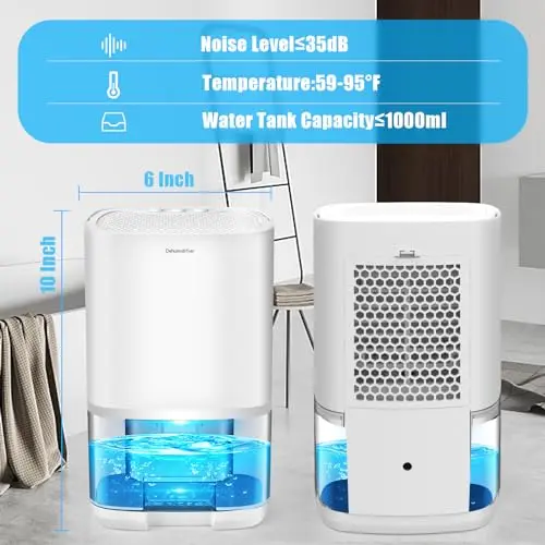 Dehumidifiers for Home 35OZ Small Dehumidifier for Bedroom 2500 Cubic Feet(350sq ft) with 7 LED Lights, Ultra Quiet & Auto Shut off Dehumidifier for Bathroom Basement Closet Garage 6