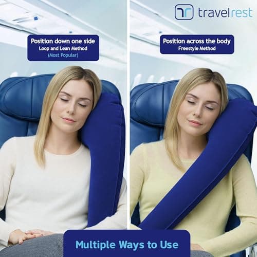 TRAVELREST Ultimate Travel Pillow & Body Pillow - Headrest, Auto, Bus, Train, Office Napping, Camping, Wheelchairs, Comfort and Support, Rolls Up, Straps to Airplane Seat & Car - Blue 6