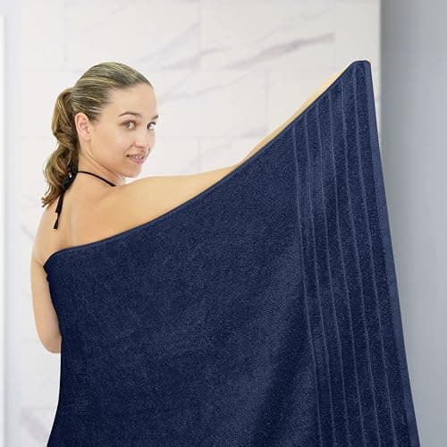 Tens Towels Pack of 1 Jumbo Bath Sheet 40 x 80 Inches, Extra Large & Light Weight, Quicker to Dry, 100% Cotton, Super Soft & Absorbent, Perfect to Wrap Yourself in, Navy 5