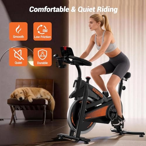 CURSOR FITNESS Exercise Bike, Quiet Belt Drive Stationary Bike for Home with 0-100 Resistance & App, 300 LB High Carbon Steel Training Bike, Indoor Cycling Bike with Tablet Holder and Heart Rate 6