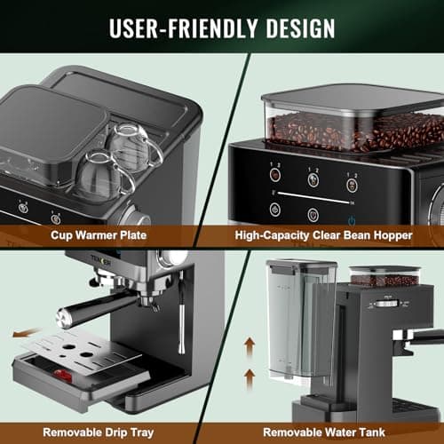 TENKER Espresso Machine with Grinder, 20 Bar Coffee Machine with Milk Frother for Home, All-in-One Stainless Steel Coffee Maker to Make Latte, Cappuccino, Hot or Cold Brew Iced Coffee 7