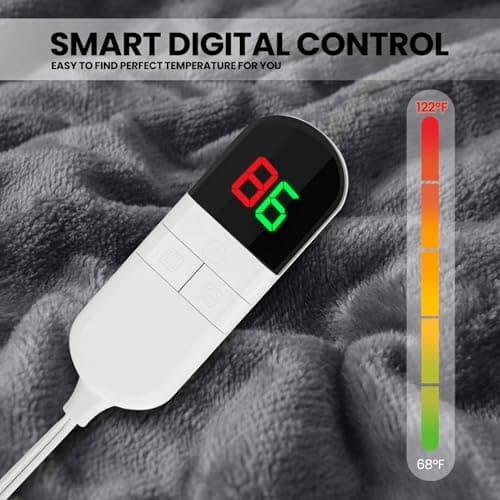 PTQ Electric Heated Blanket,Flannel & Sherpa Heated Throw Blanket 50"x60",Fast Heating Soft Fleece Blanket with 8 Heating Levels & 8H Auto Off - Grey 5