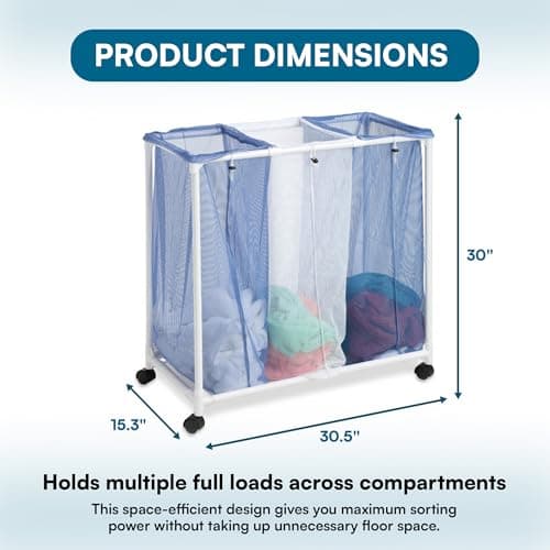 Honey-Can-Do HMP-01629 3 bag mesh laundry sorter, 30.5" x 15.3" x 30" , Blue/White 9