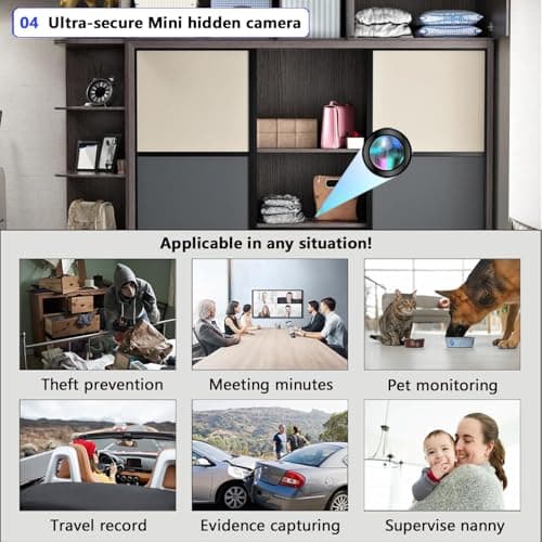 Hidden Camera Mini Spy Camera 1080P Small Security Camera, Tiny Portable Camera, Covert Nanny Cam, Indoor Home Office Security Cameras, Night Vision, Motion Detection, Gravity Sensor, Loop Record 5