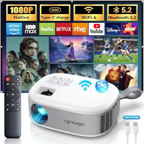 15000 Lumens Outdoor Movie Projector - Native 1080P HD Portable Projector with WiFi 6/Bluetooth 5.2, 300" Screen | Compatible with iPhone, Android, Fire Stick, PS5, Xbox(USB-C Cable) ±15° Keystone