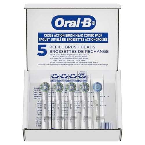 Oral-B CrossAction Electric Toothbrush Replacement Brush Heads, Black, 4 Count + 1 Sensitive White 7
