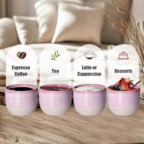 INGOFIN Ceramic Espresso Cup Set - Espresso Cup Set for Coffee and Tea, Espresso Shot Mug, Espresso Mug for Home, Kitchen and Restaurant, Microwave & Freezer Safe, Pack of 4, Pink 5