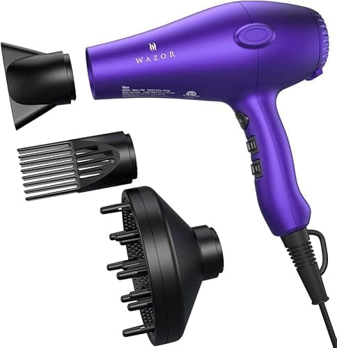 Wazor Lightweight Hair Dryer with Diffuser, Negative Ionic Professional 1875W Blow Dryer with 2 Speed 3 Heat Settings Cool Shot Purple 6