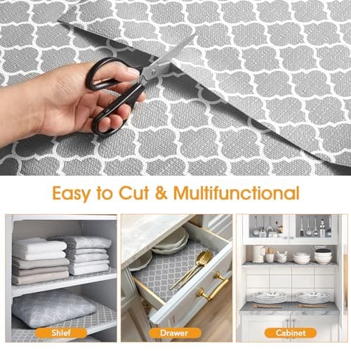 Shinlendid Shelf and Drawer Liner for Kitchen Cabinets Non-Adhesive, Strong Grip Non-Slip Thickened Cabinet Liners for Shelves, Waterproof Mats for Dresser Cupboard, Gray, 12 in x 10 Feet 5