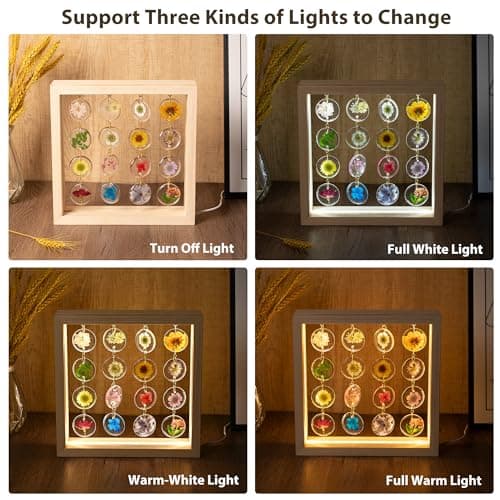 SMUK Handmade Dried Flower LED Desk Lamp, 3 Way Dimmable Cute Pressed Flower Bedside Lamp with Wooden Frame for Desk, Table, Bedroom, Living Room, Office, Aesthetic Cute Table Lamp 6