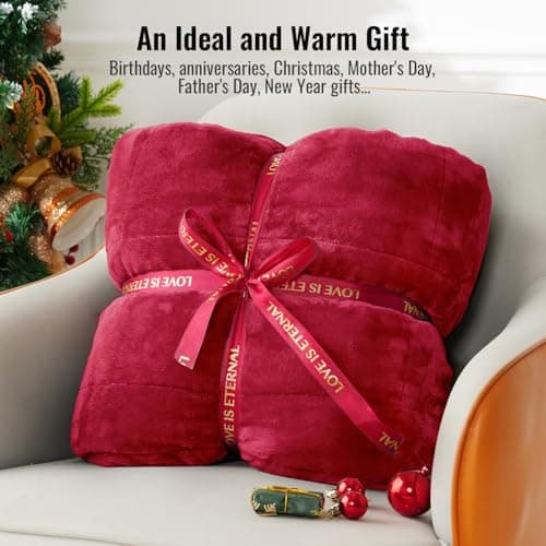 Uttermara Weighted Blankets for Adults Full Size, 15lbs 48x72 inches Blanket with Soft Warm Plush Sherpa Fleece, Washable Thick Heavy Throw for Sleep, Anxiety and Calming, Red 5