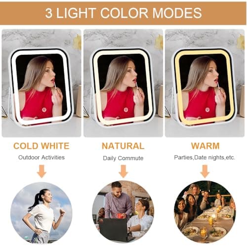 YEKKOPT Lighted Makeup Mirror, Rechargeable Vanity Mirror with Lights 10''x8'' Makeup Mirror with Lights,Light up Mirror Touch Screen with 3-Color Lighting,for Women Gift,Travel Essentials 5