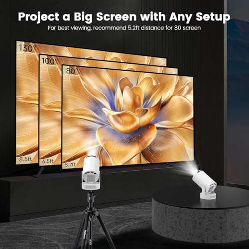 Mini Projector with WiFi and Bluetooth, Support 4K 170 ANSI Auto Keystone Correction, 5W Soundbase Speaker, 210° Rotatable Portable Projector, 25"-110" Screen Video Projector for Smartphone/Laptop 5