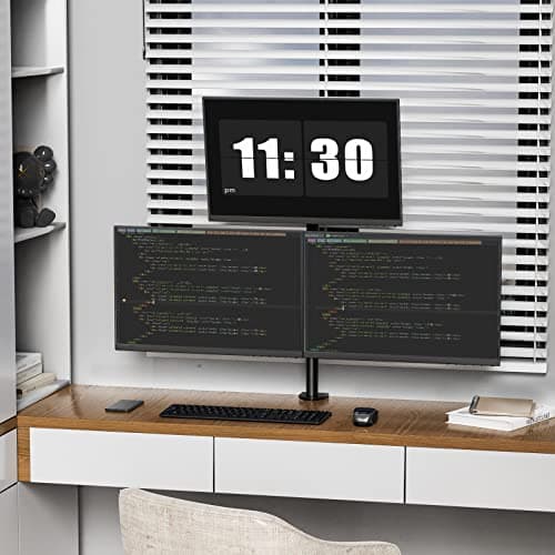 WALI Triple Monitor Mount for 13-27 inch Computer Screens, 3 Monitor Desk Mount, Holds up to 22 lbs, Adjustable Triple Monitors Stand with Swivel Tilt Rotation, 75x75/100x100mm (M003), Black 9