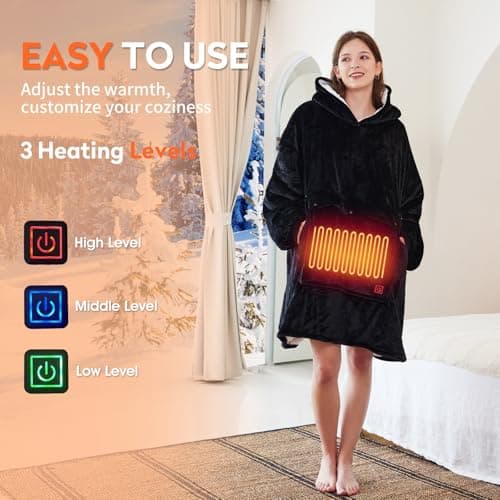 Askyli Wearable Heated Blanket Hoodie, USB Heated Oversized Hooded Blanket Adult 3 Heat Settings, Overheat Protection Cozy Warm Heated Hoodie Blanket Sweatshirt for Women with Sleeves & Giant Pocket 3
