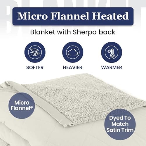 Thermee Micro Flannel Heated Blanket With Sherpa Back, Full Size, 10-Setting Electric, Programmable, Ultra-Soft, Fast Heating Thermal Throw - Sand 2
