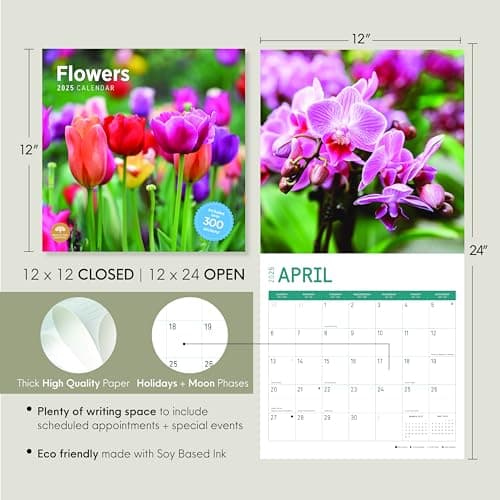 2025 Flowers Monthly Wall Calendar by Bright Day, Includes Over 300 Stickers, 12 x 12 Inch 9