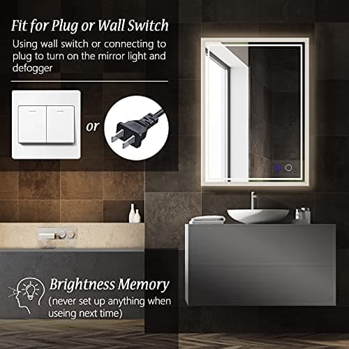 ZELIEVE 32"x 24" LED Bathroom Mirror,Led Mirror for Bathroom,Bathroom Mirror with Lights,Backlit Mirror,Anti-Fog,Dimmable,CRI90+,Touch Button,Water Proof,Horizontal/Vertical，Wall Mounted 5